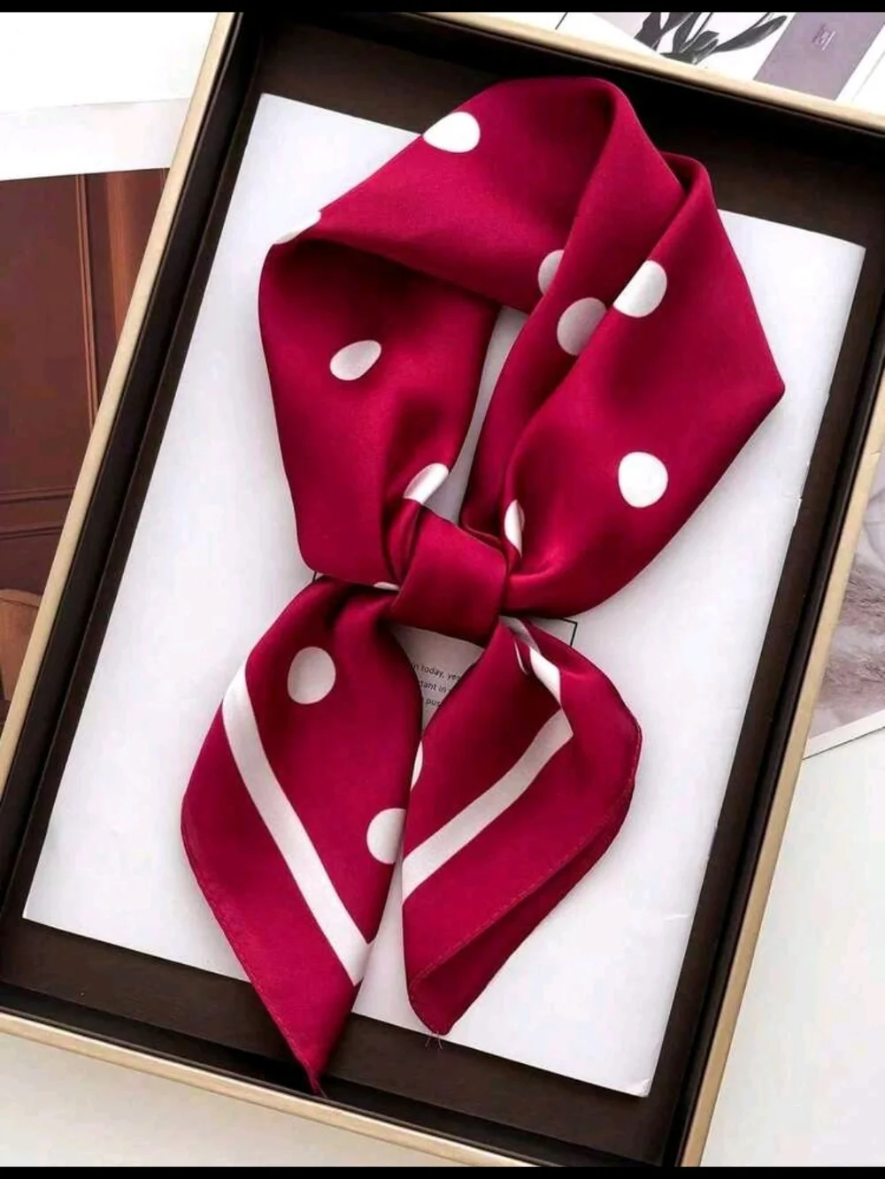 Polka Dot Red Square Scarf with White Dots 26.8